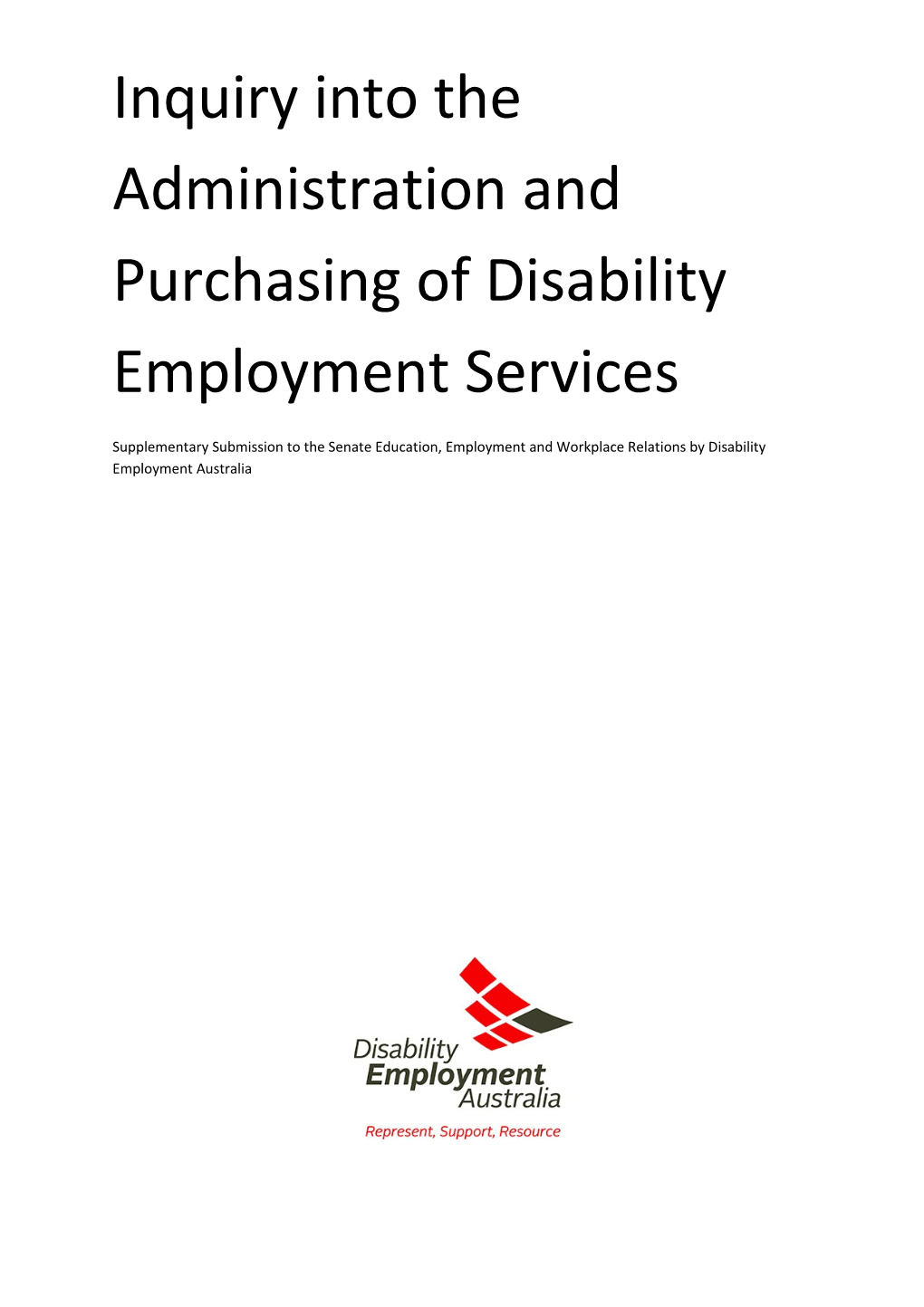 Senate Inquiry Into the Administration and Purchasing of Disability Employment Services