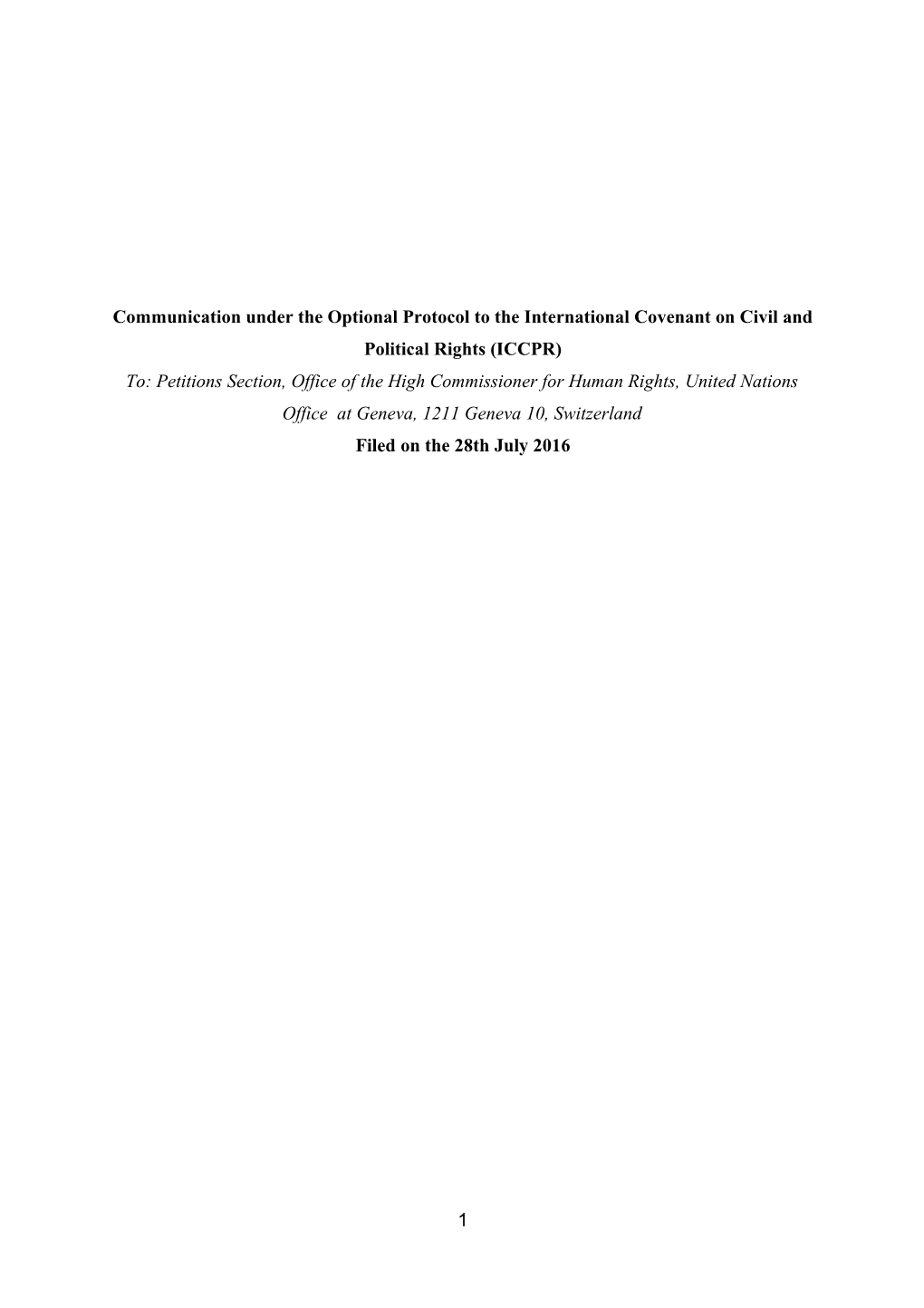 Communication Under the Optional Protocol to the ICCPR