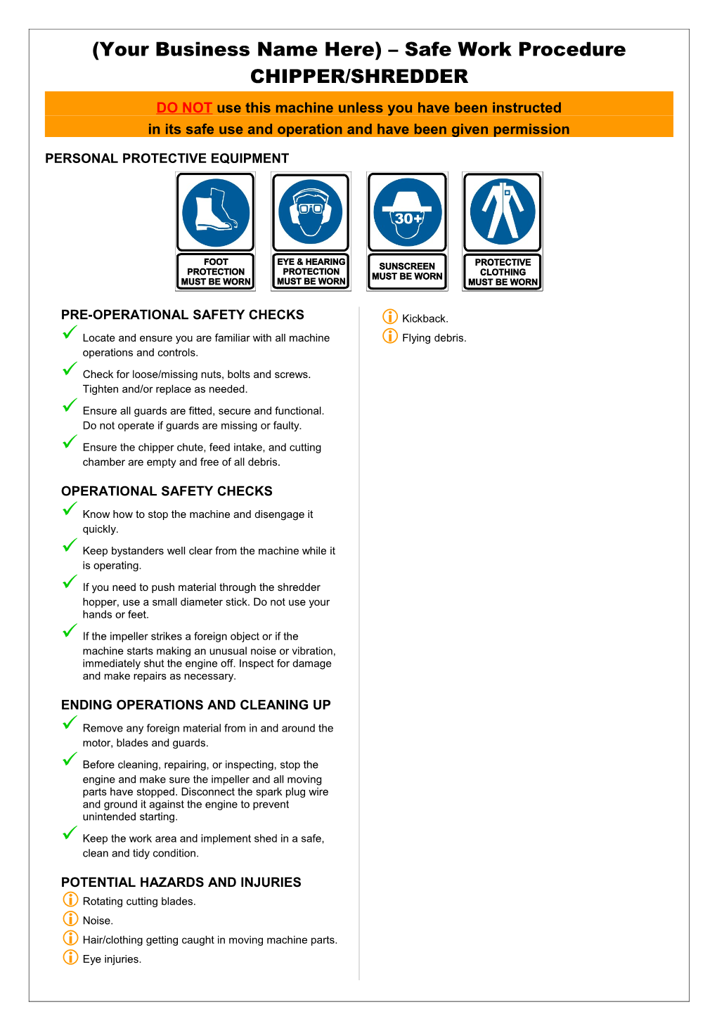 Safety Operating Procedures - Chipper/Shredder