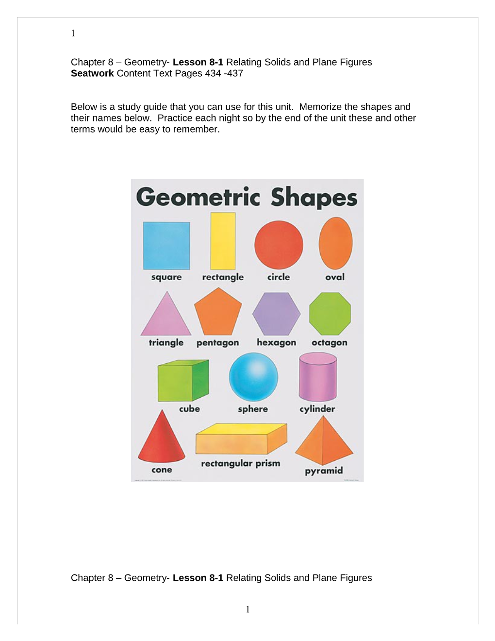 Chapter 8 Geometry- Lesson 8-1 Relating Solids and Plane Figures
