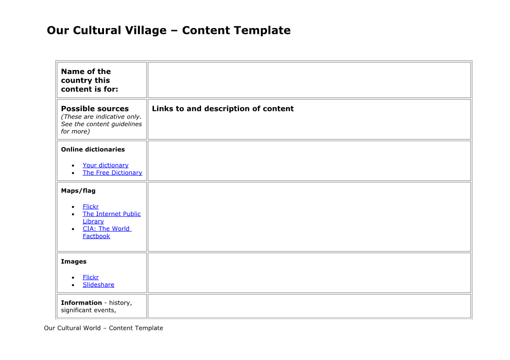 Our Cultural Village - Guidelines and Content