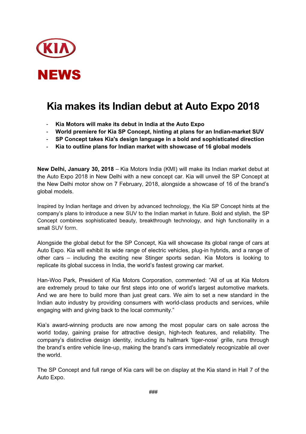 Kia Makes Its Indian Debut at Auto Expo 2018