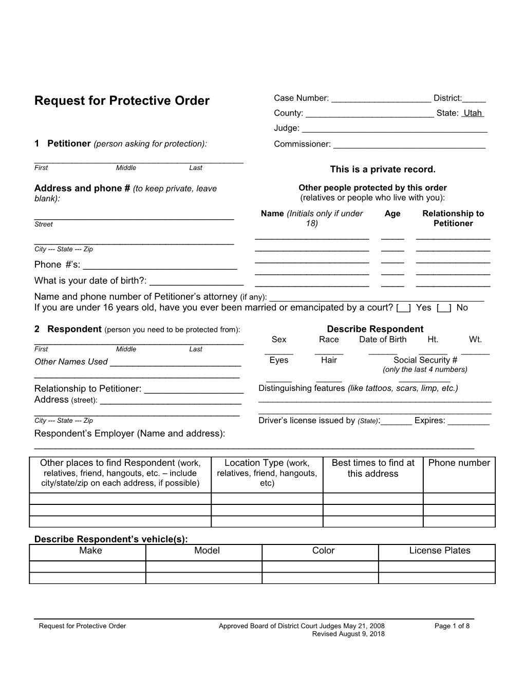 Request for Protective Order