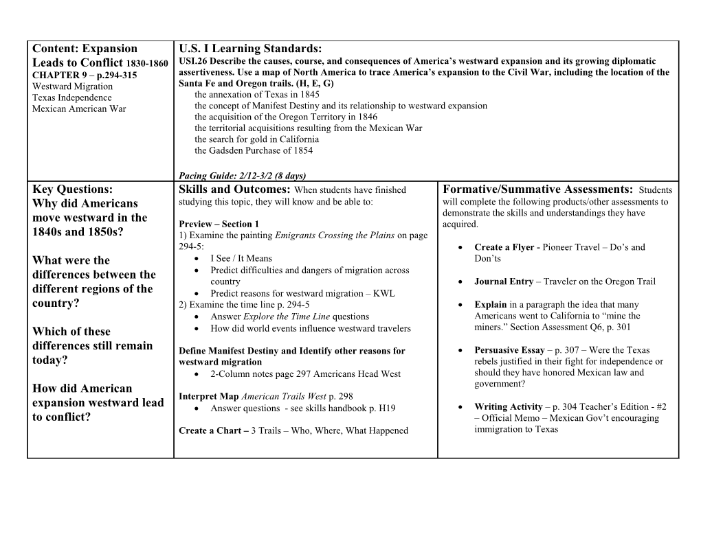 Content: Expansion Leads to Conflict 1830-1860