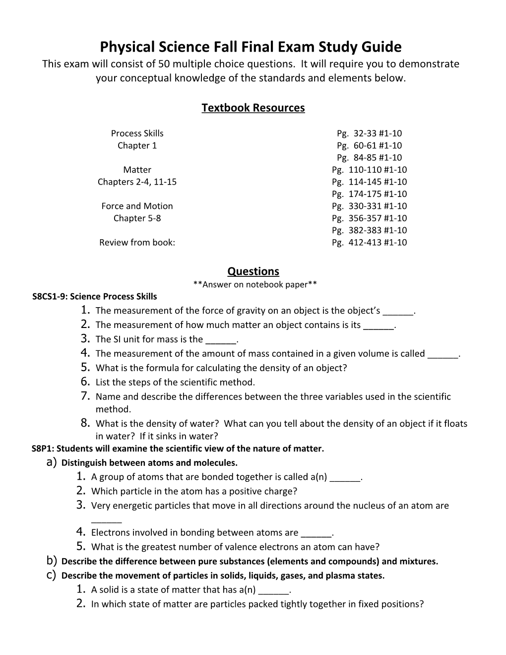 Physical Science Final Exam Study Guide