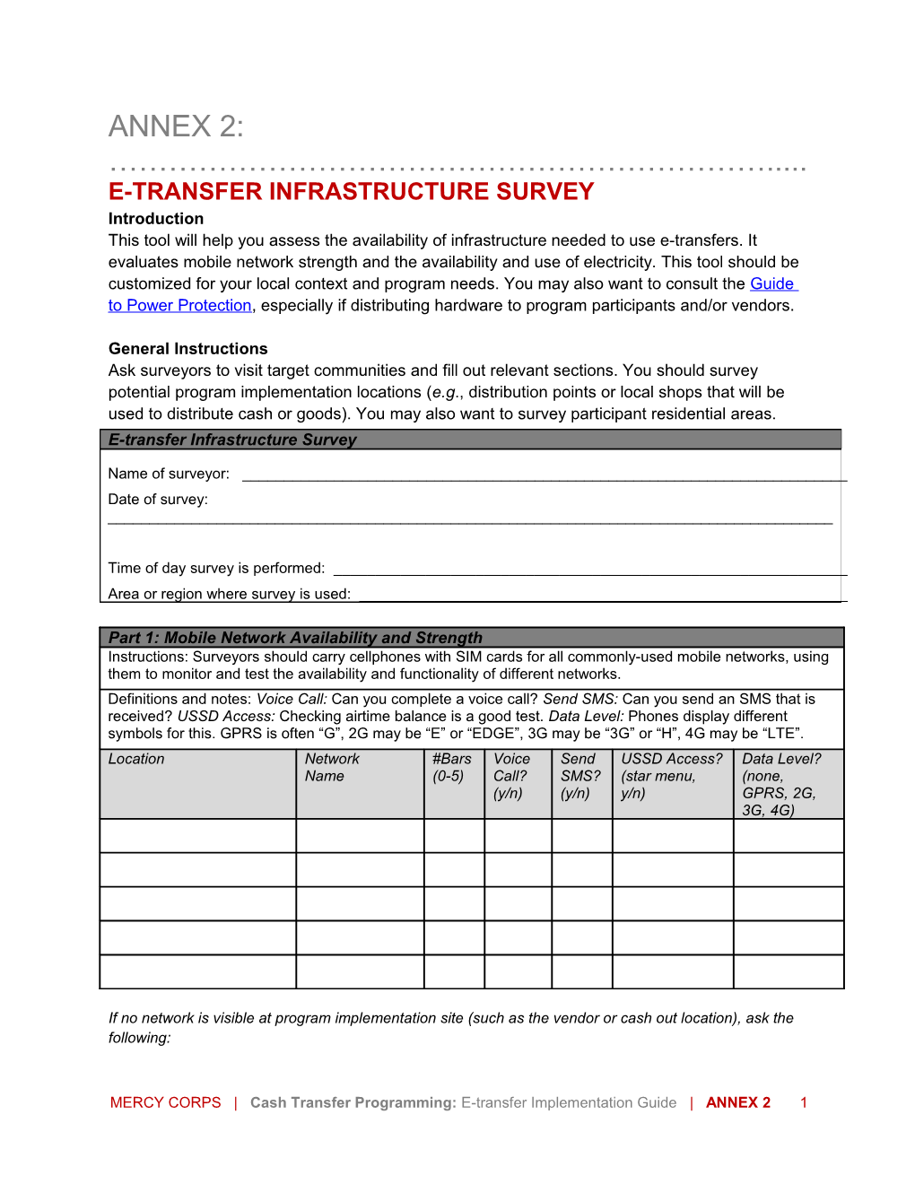 E-Transfer Infrastructure Survey