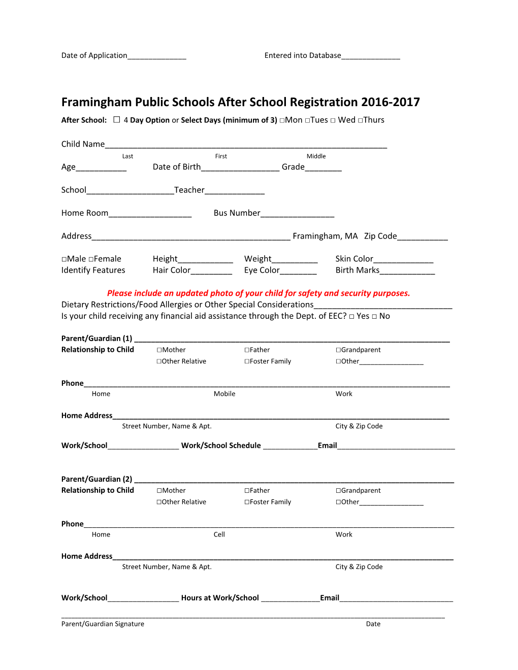 Framingham Public Schools After School Registration 2016-2017