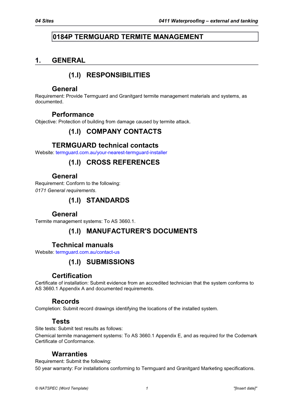 0184P TERMGUARD Termite Management