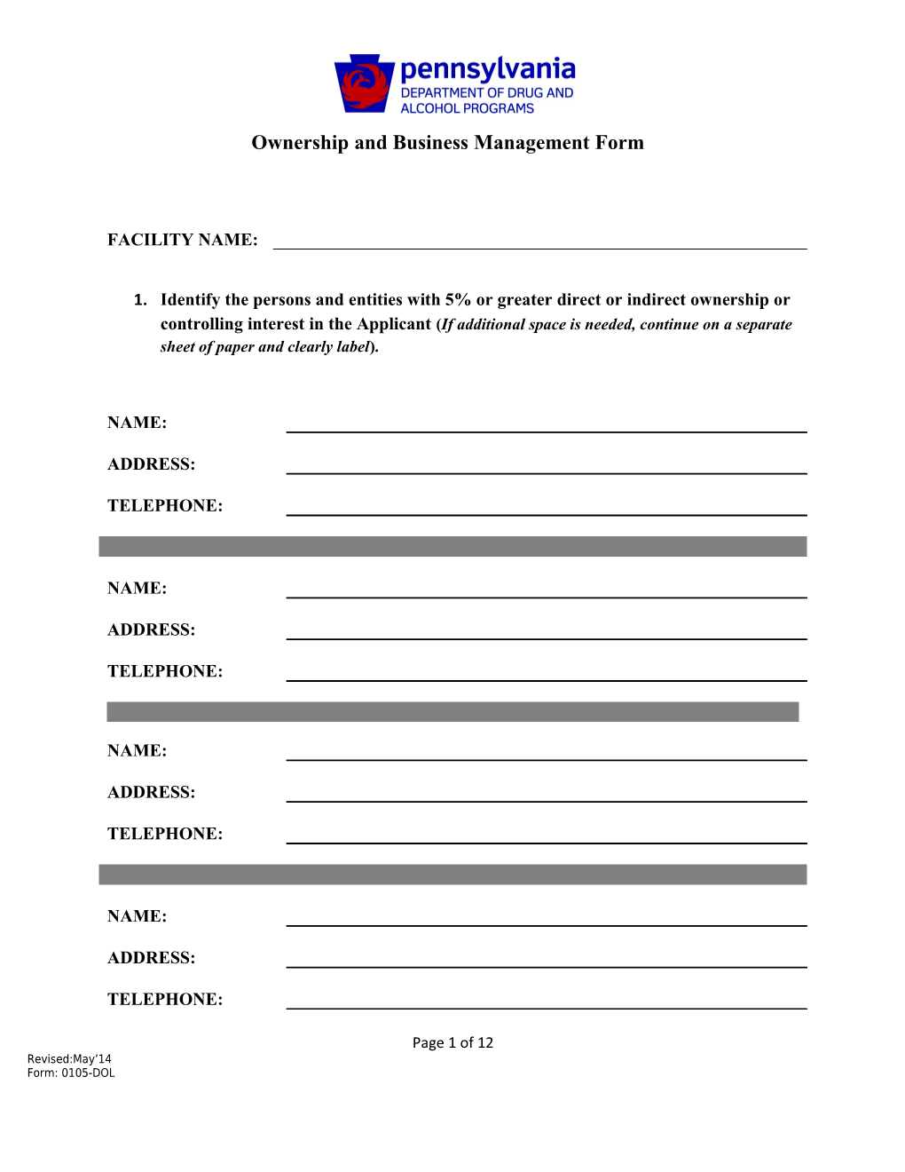 Ownership and Business Management Form