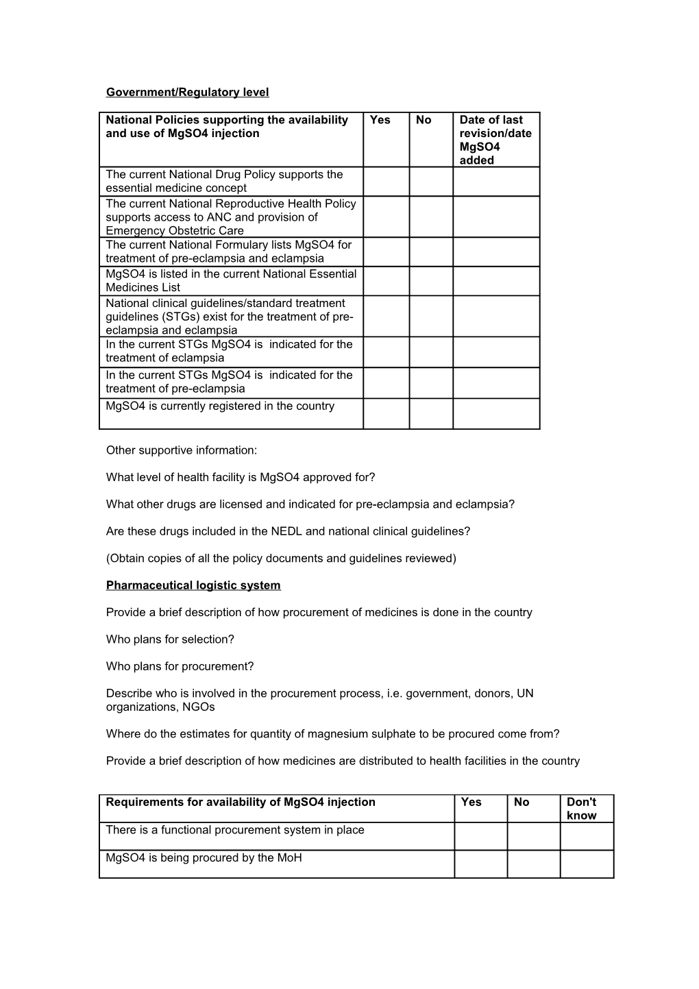 Additional File 1 Checklist for Identifying Barriers to the Availability and Use of Magnesium