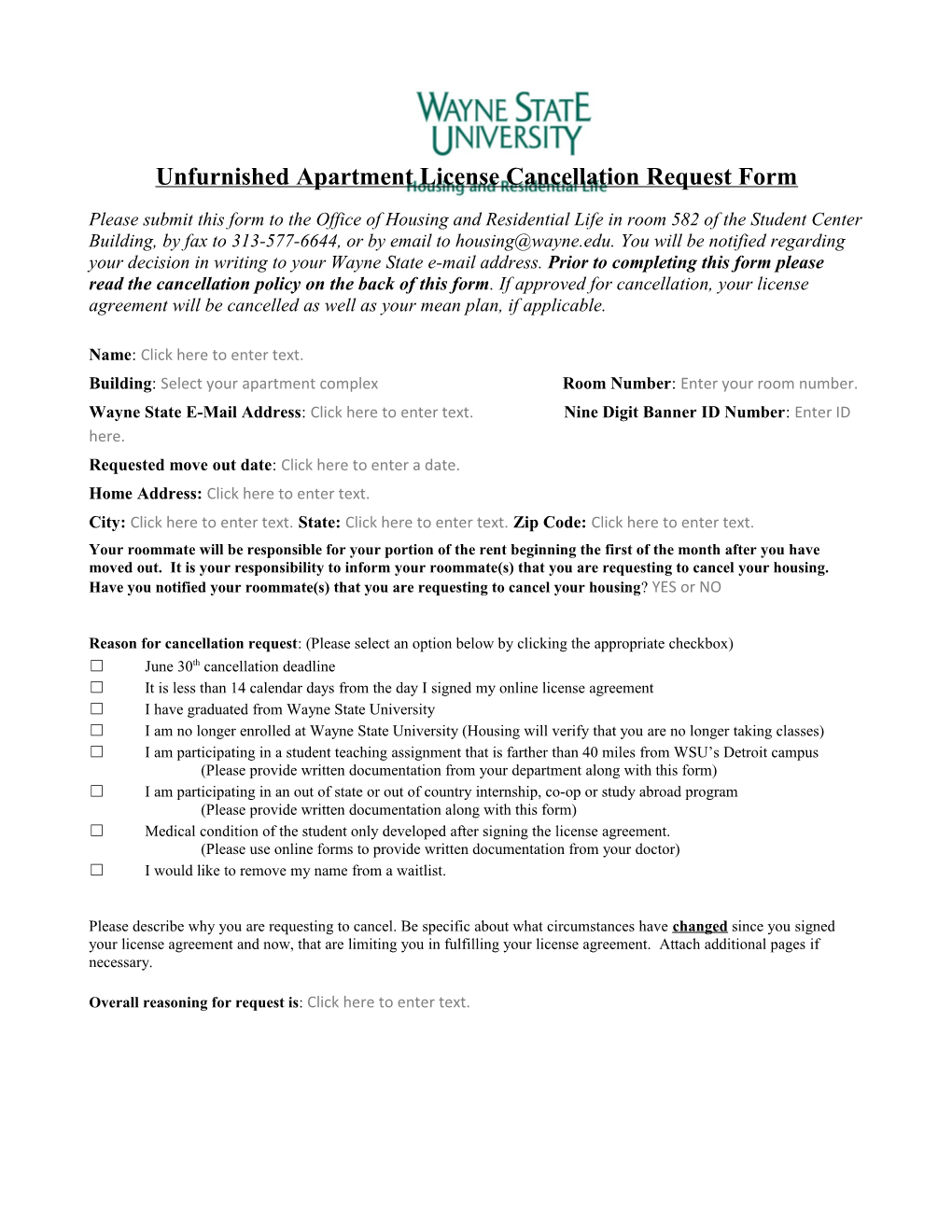 Contract Cancellation Request Form