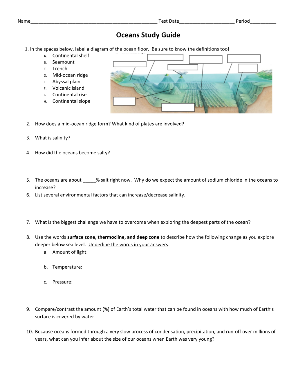 Oceans Study Guide