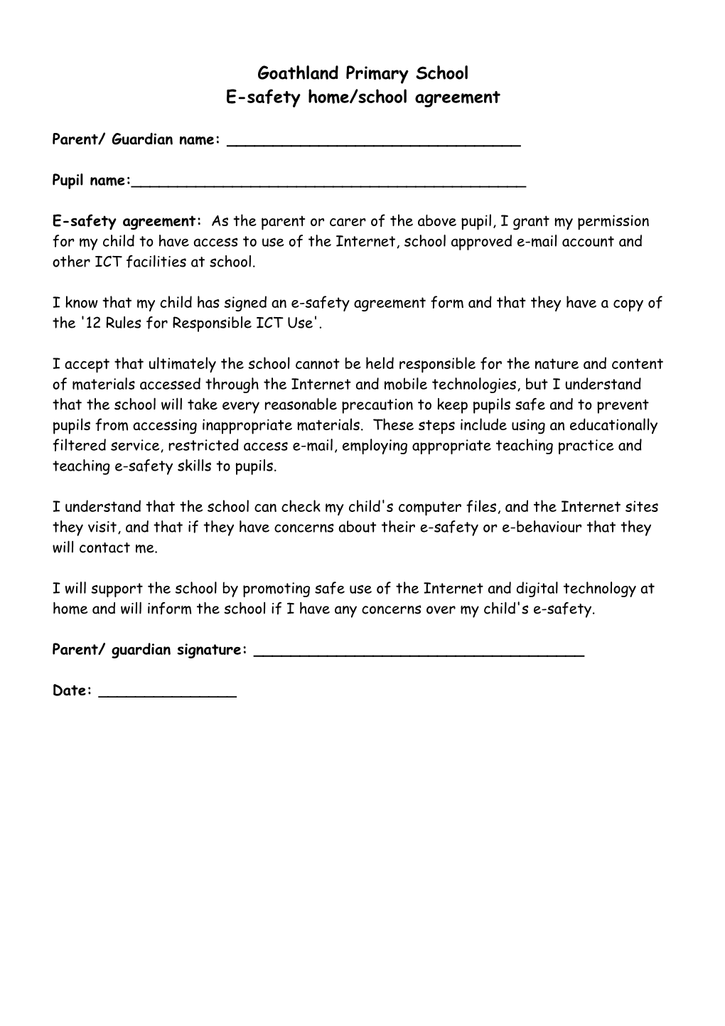 E-Safety Home/School Agreement