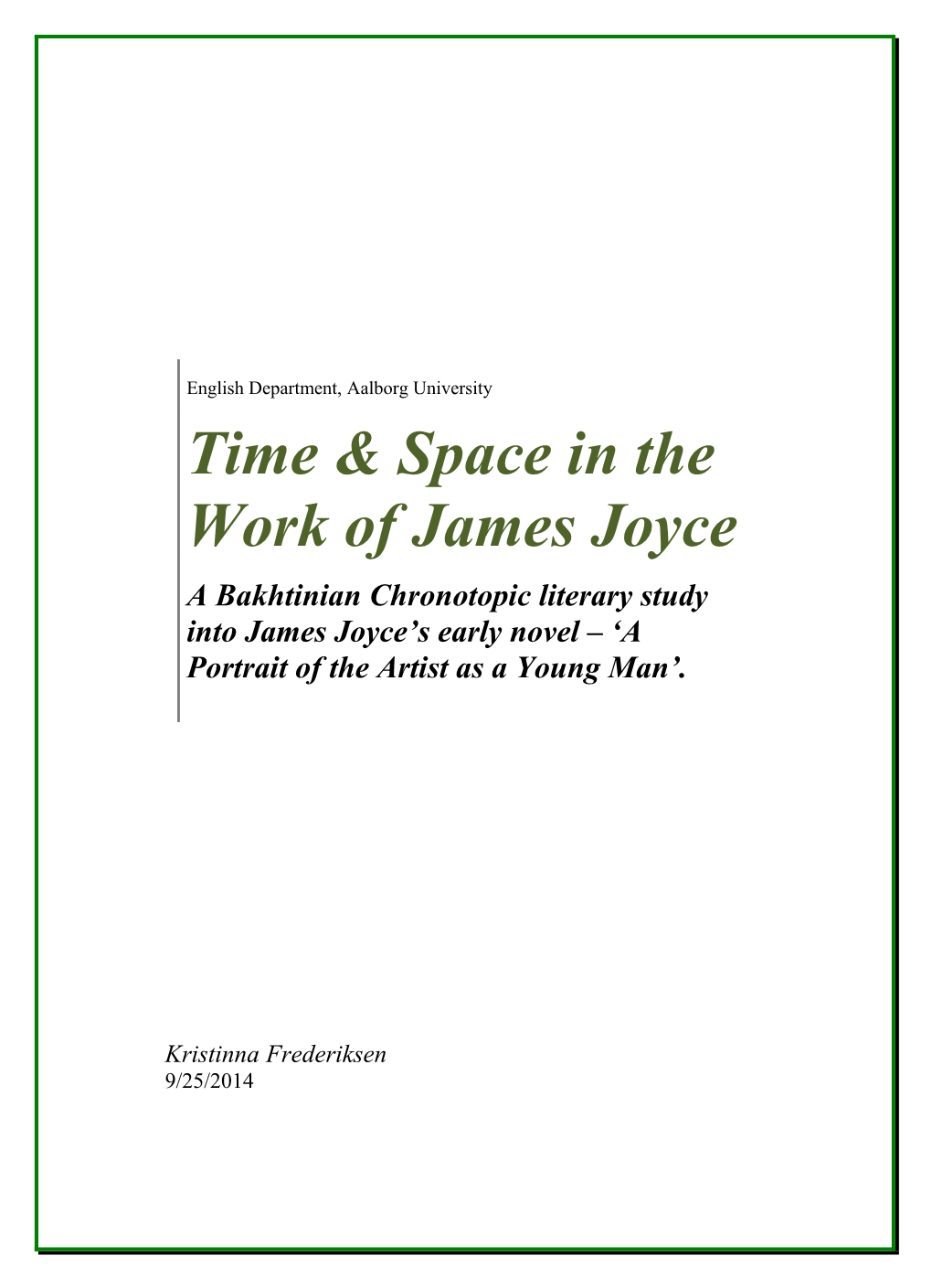 Chronotopes in the Work of James Joyce