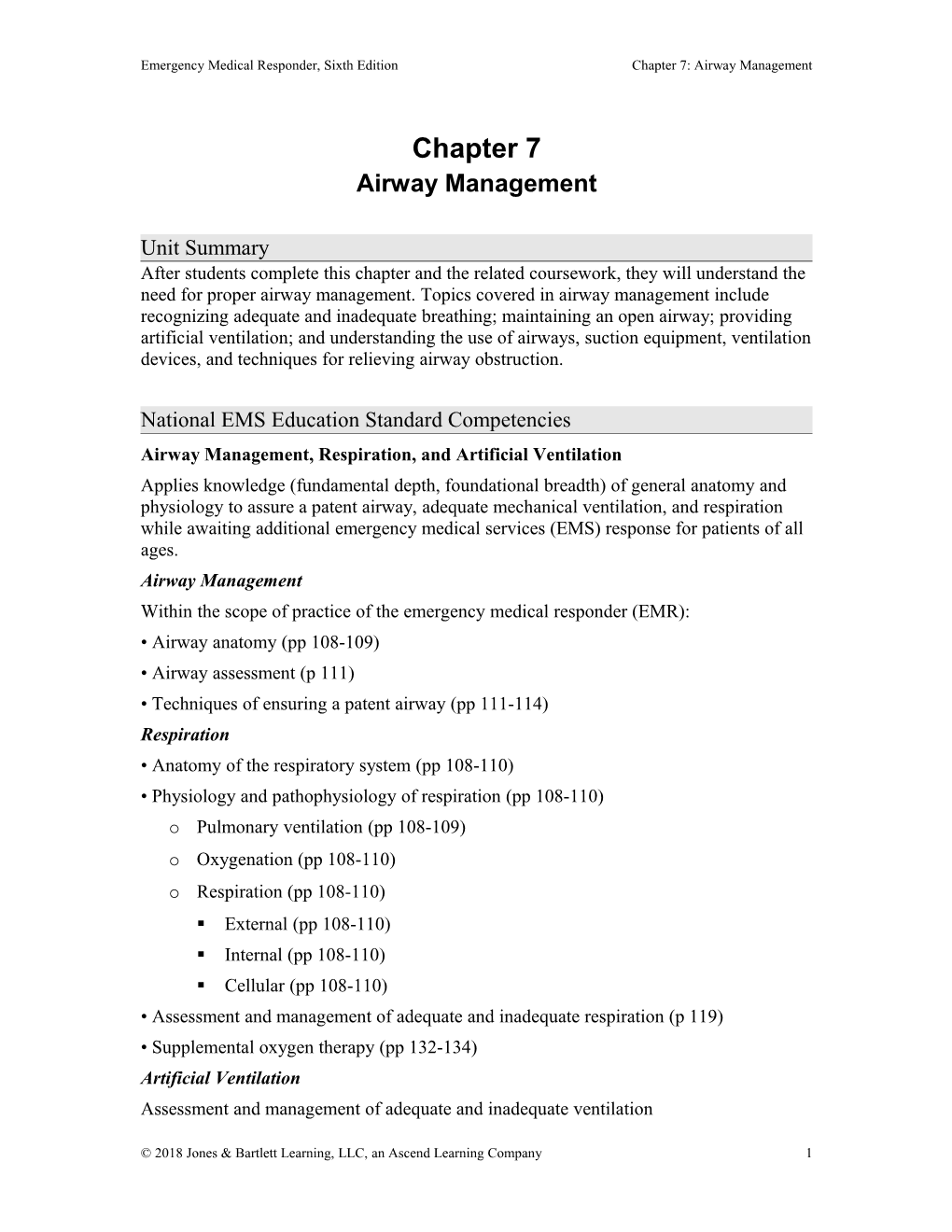 Emergency Medical Responder, Sixtheditionchapter 7: Airway Management