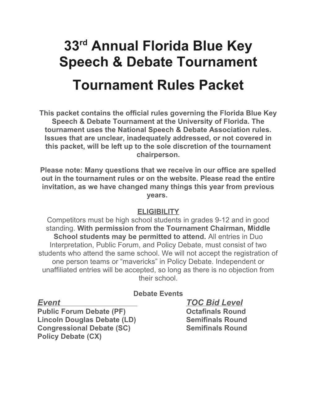 33Rdannual Florida Blue Key Speech & Debate Tournament