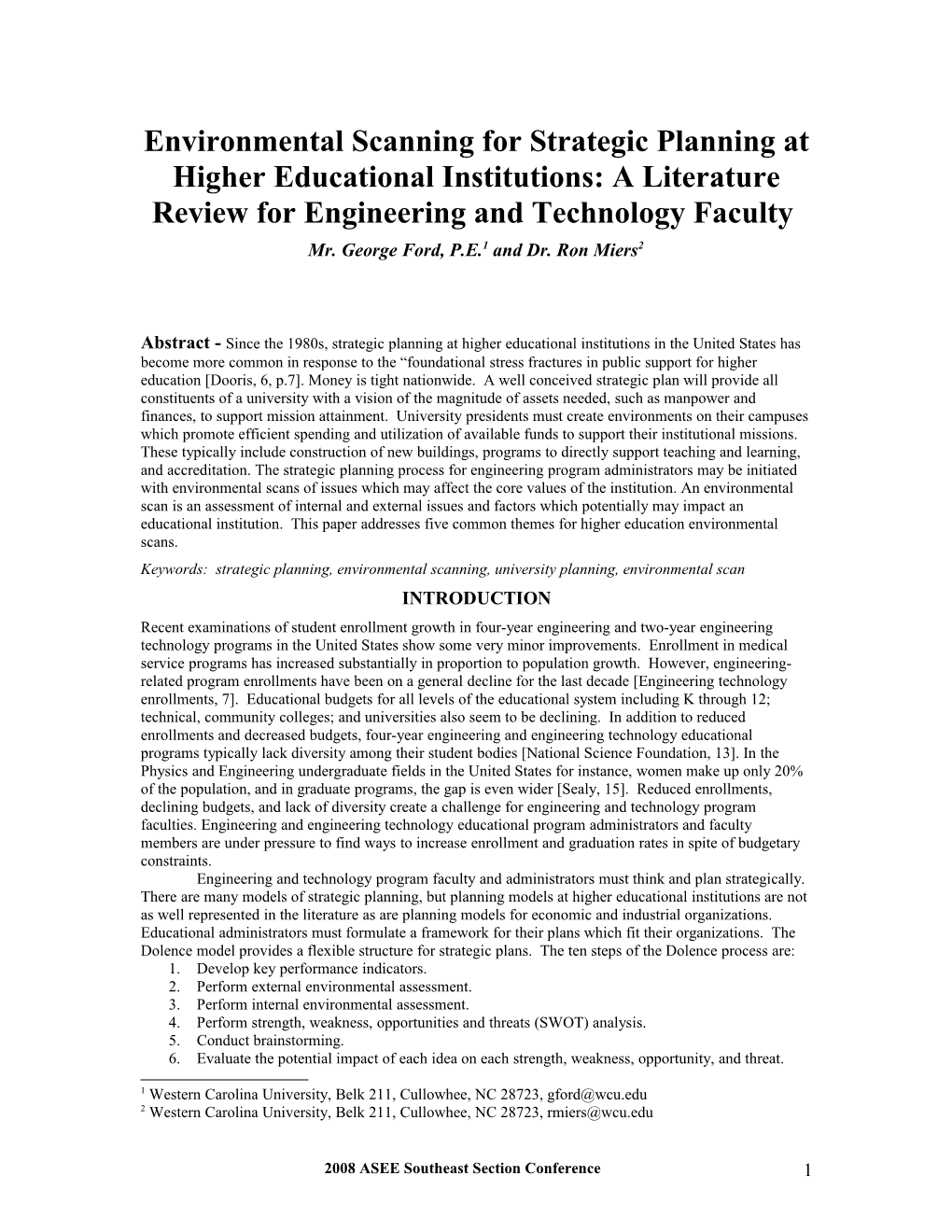 A Brief Introduction to Environmental Scanning for Higher Educational Institutions in North