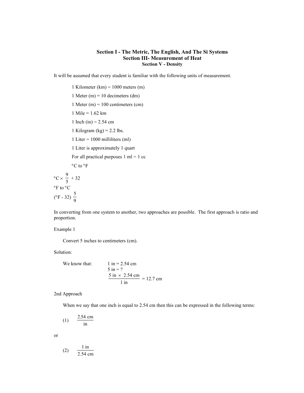 Section I - the Metric, the English, and the Si Systems