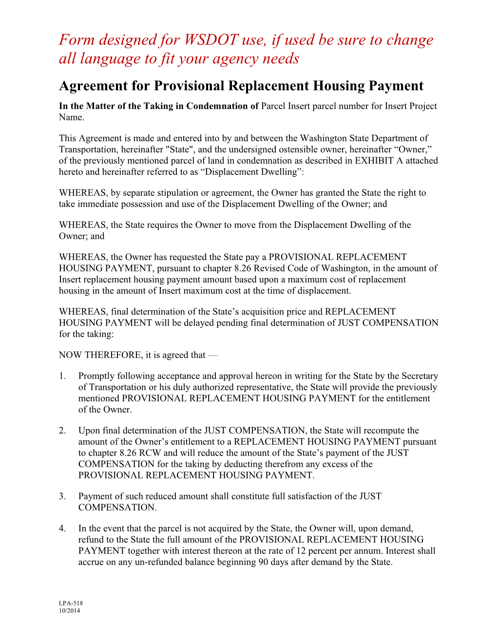 RES 518 Provisional Replacement Agreement