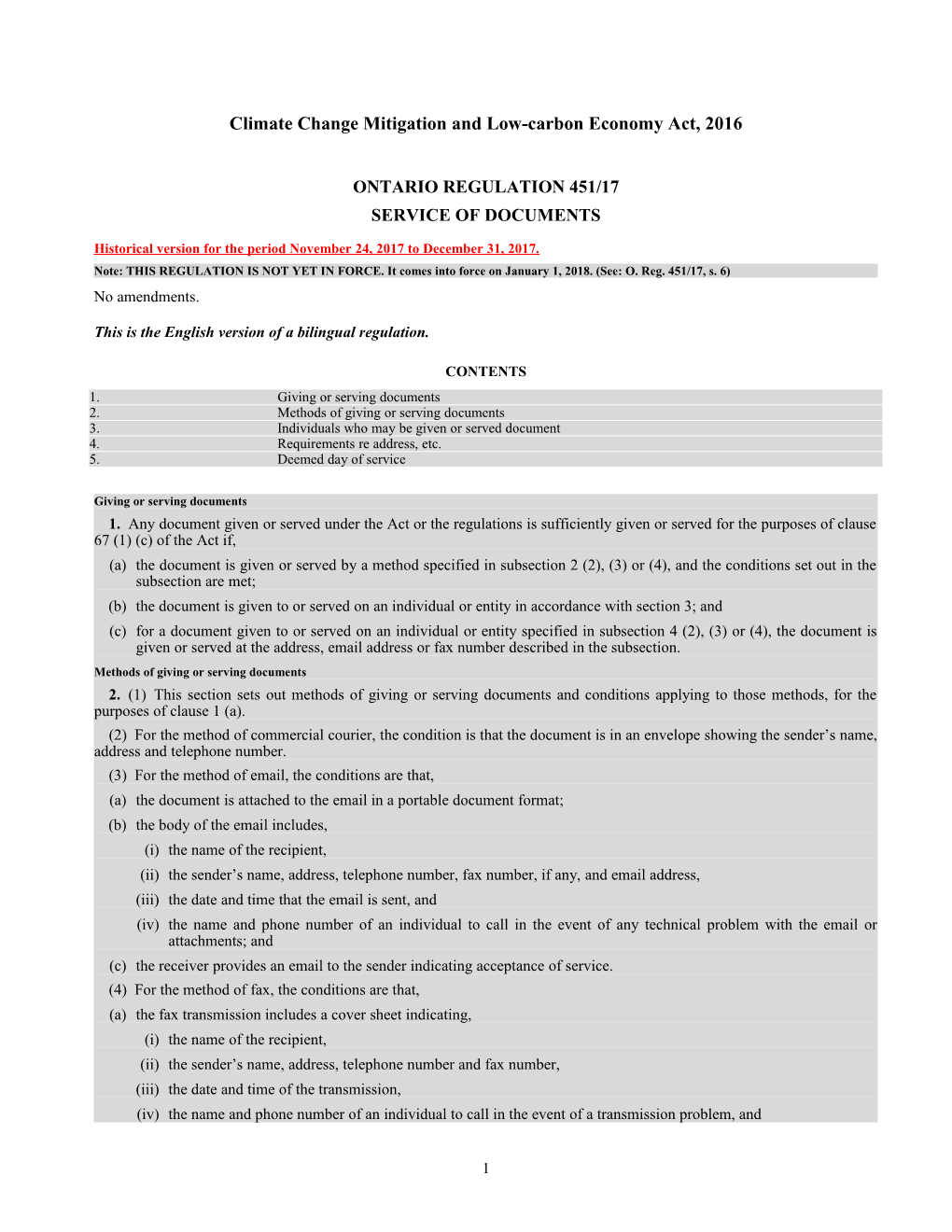 Climate Change Mitigation and Low-Carbon Economy Act, 2016 - O. Reg. 451/17