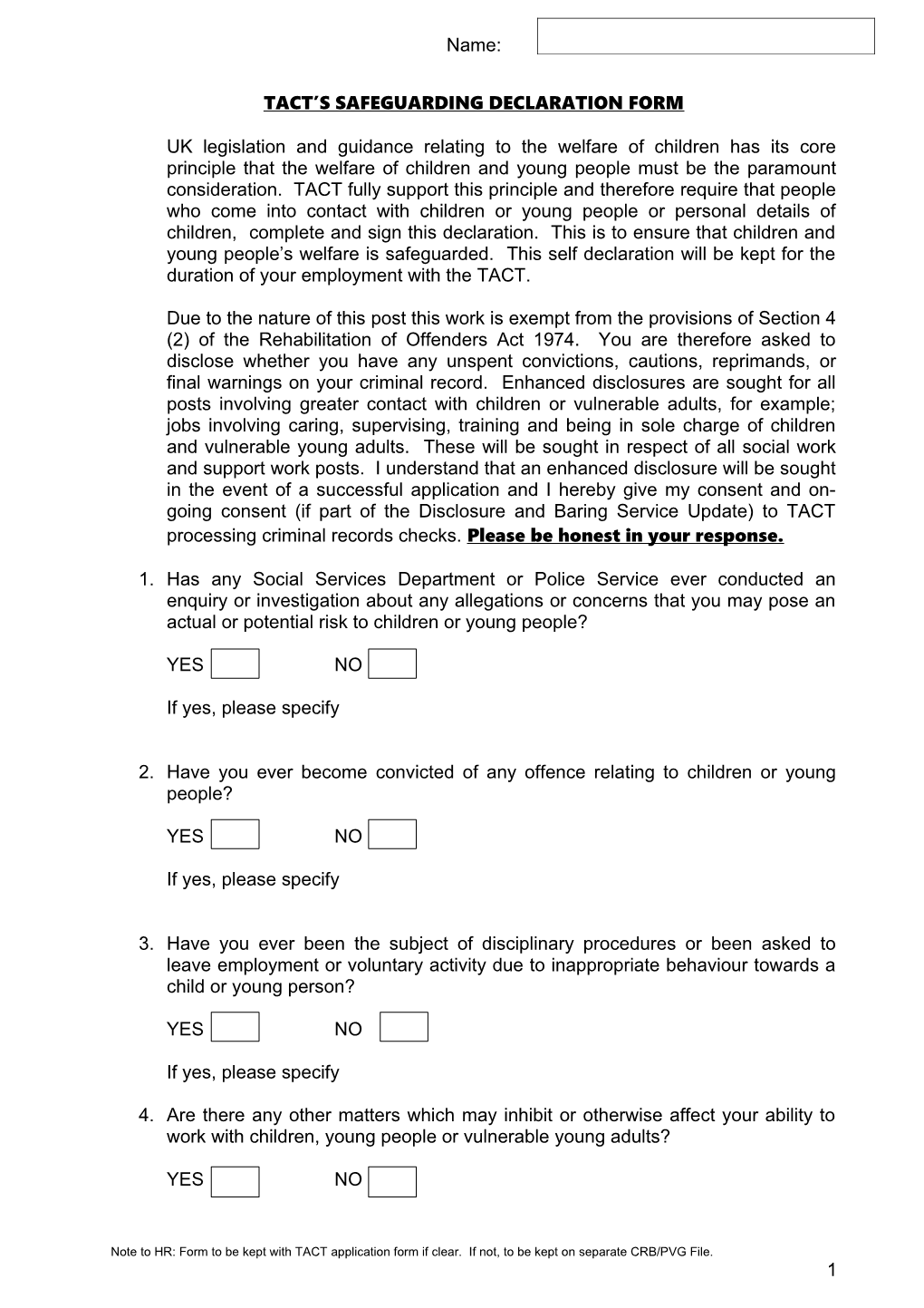 Tact S Safeguarding Declaration Form