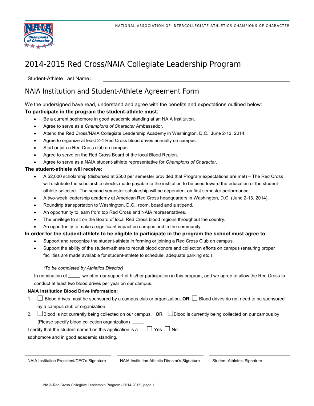 2014-2015Red Cross/NAIA Collegiate Leadership Program
