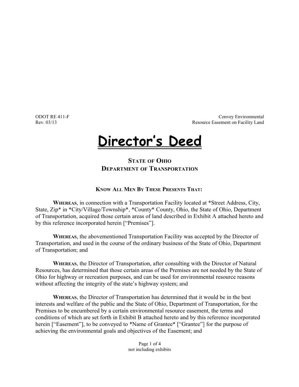 RE 411-F Director Deed to Convey an ERE on Facility Land W Title VI