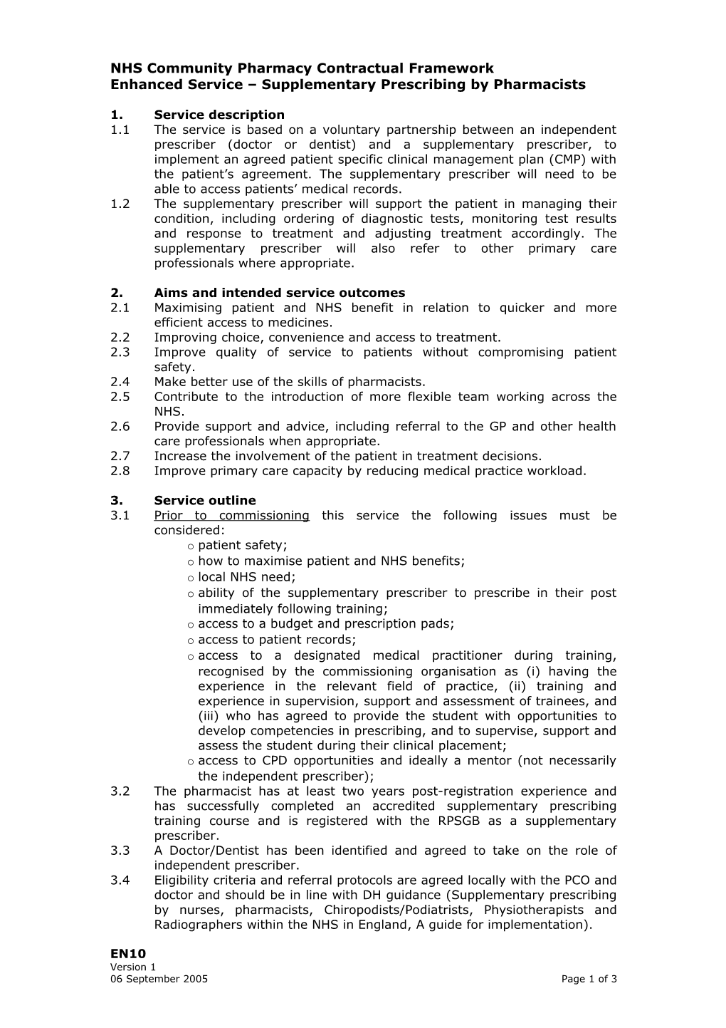 Supplementary Service Supplementary Prescribing