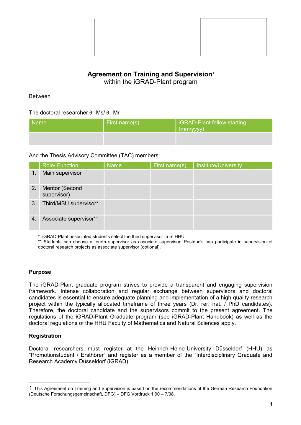 Agreement on Training and Supervision 1