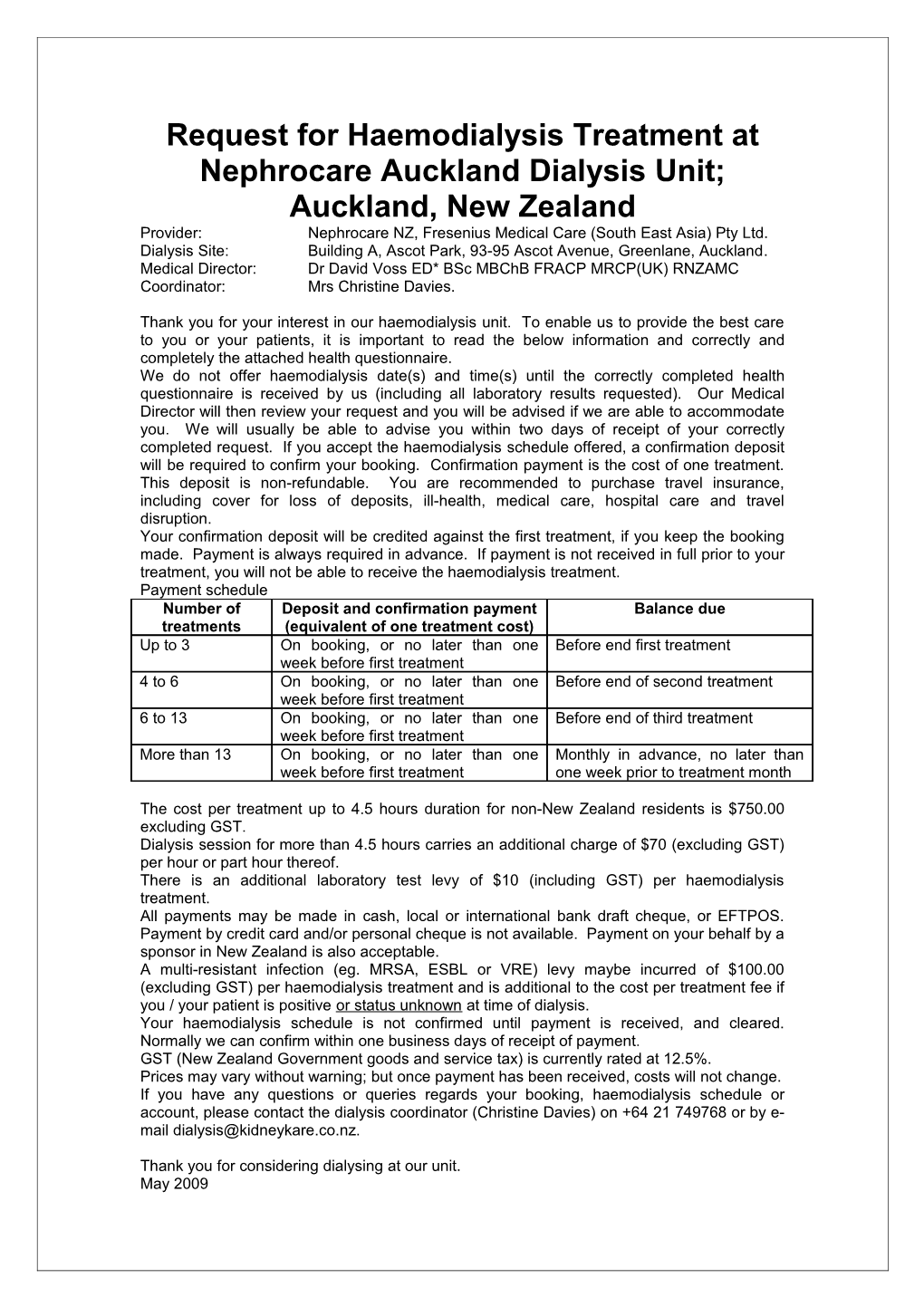 Application for Dialysis Treatment in Auckland, New Zealand