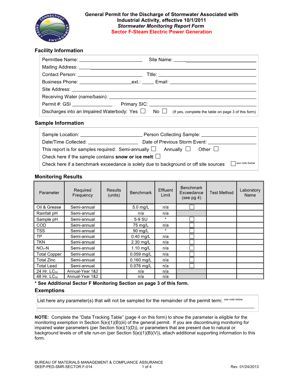 Stormwater Monitoring Report Form, Section F Steam Electric Power Generation