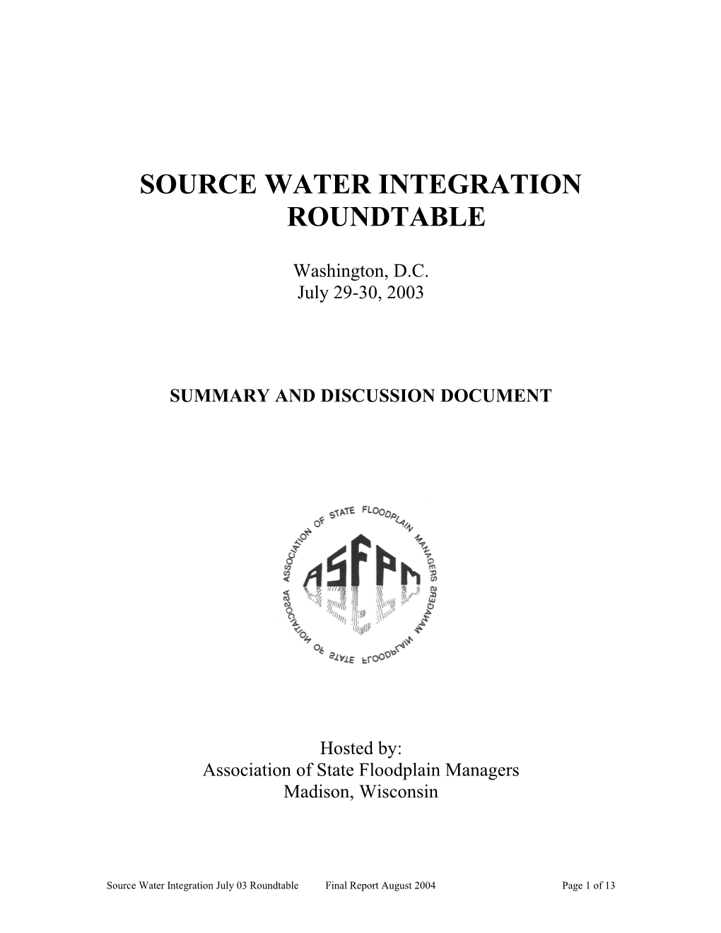 Source Water Integration Roundtable
