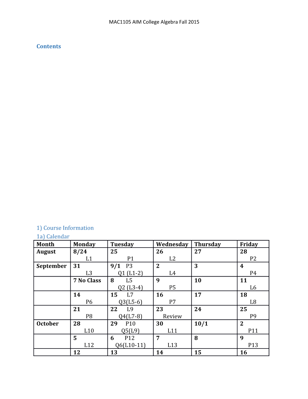 MAC1105 AIM College Algebra Fall 2015