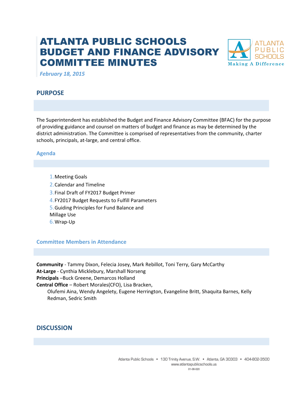 Atlanta Public Schools Budget and Finance Advisory Committee Minutes
