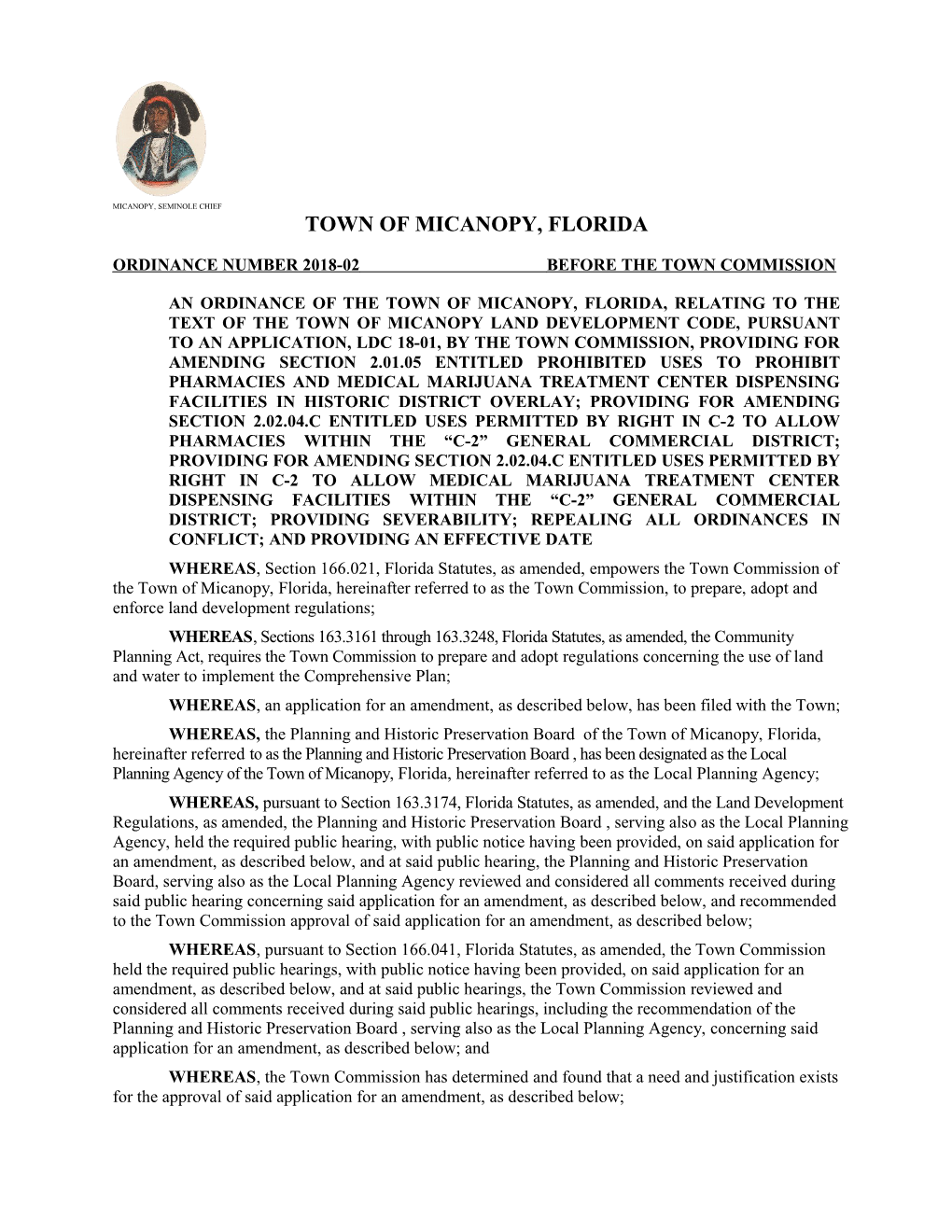 Ordinance Number 2018-02Before the Town Commission
