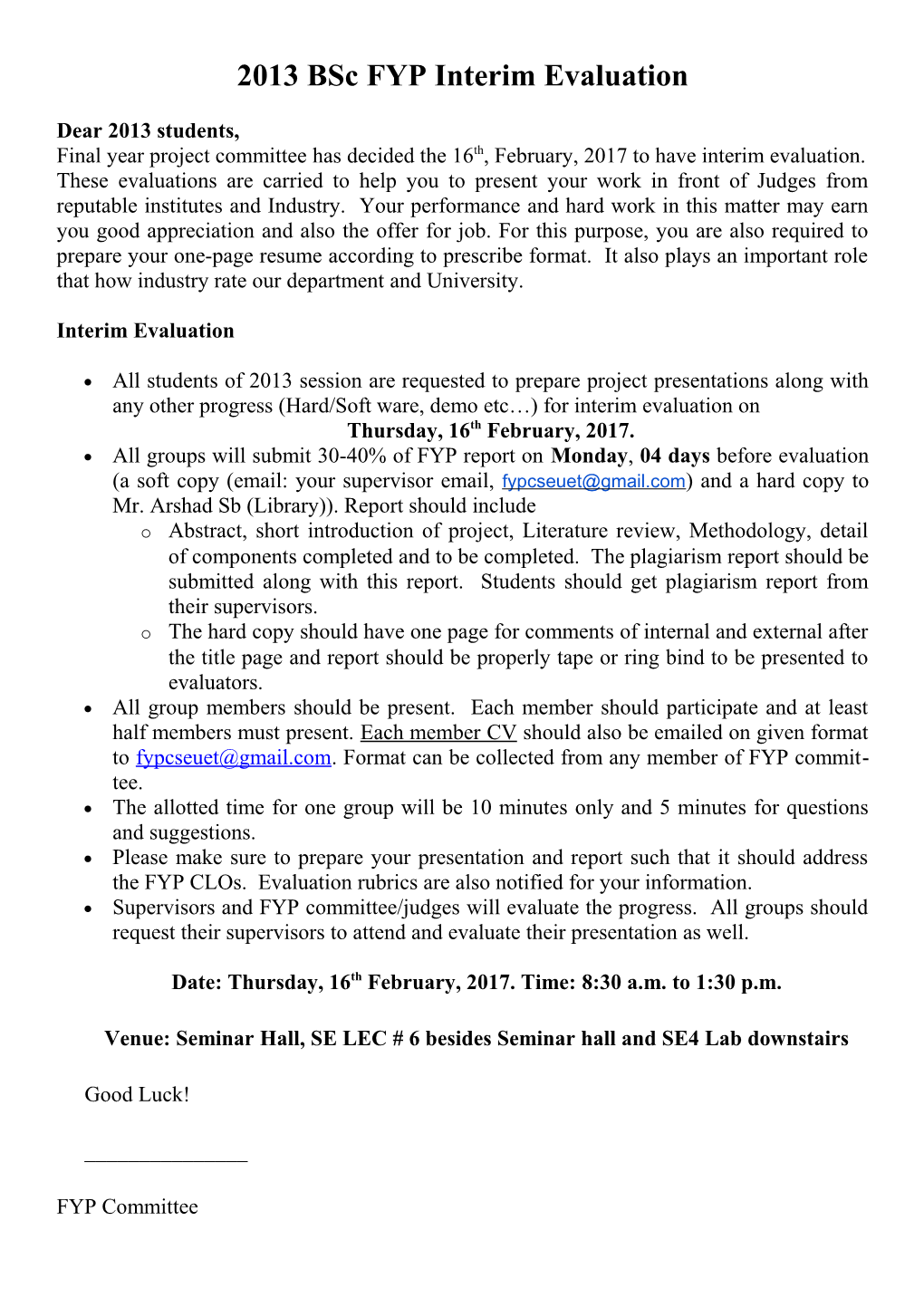 2013 Bsc Fypinterim Evaluation