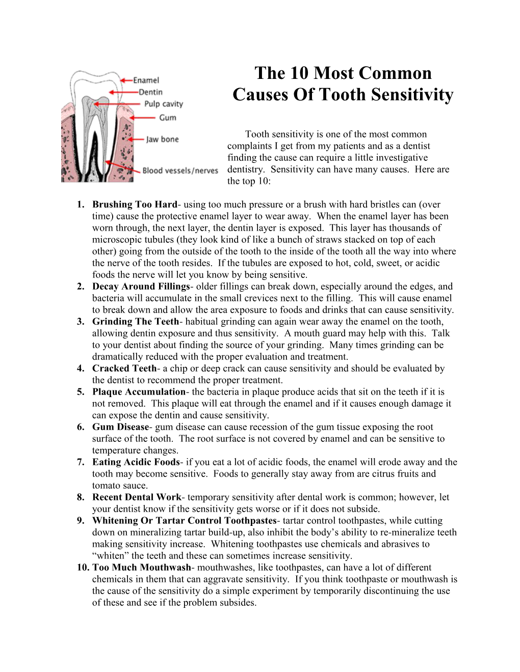 The 10 Most Common Causes of Tooth Sensitivity