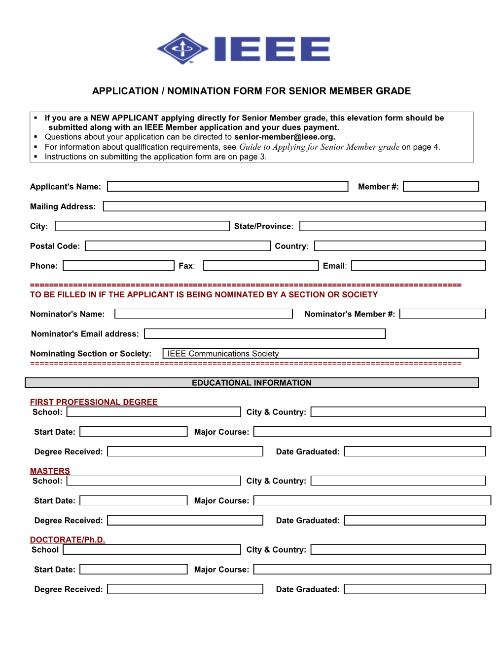 Application / Nomination Form for Senior Member Grade