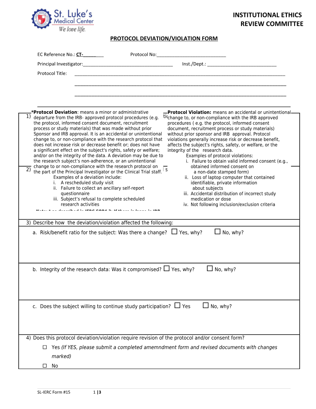 Protocol Deviation/Violation Form