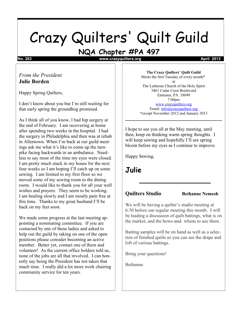 Crazy Quilters' Quilt Guild
