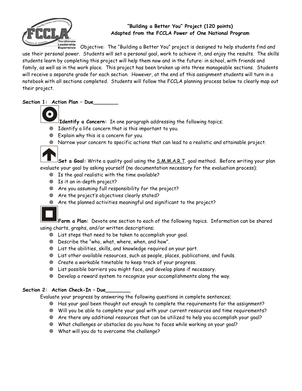 Building a Better You Project (80 Points) Adapted from the FCCLA Power of One National Program