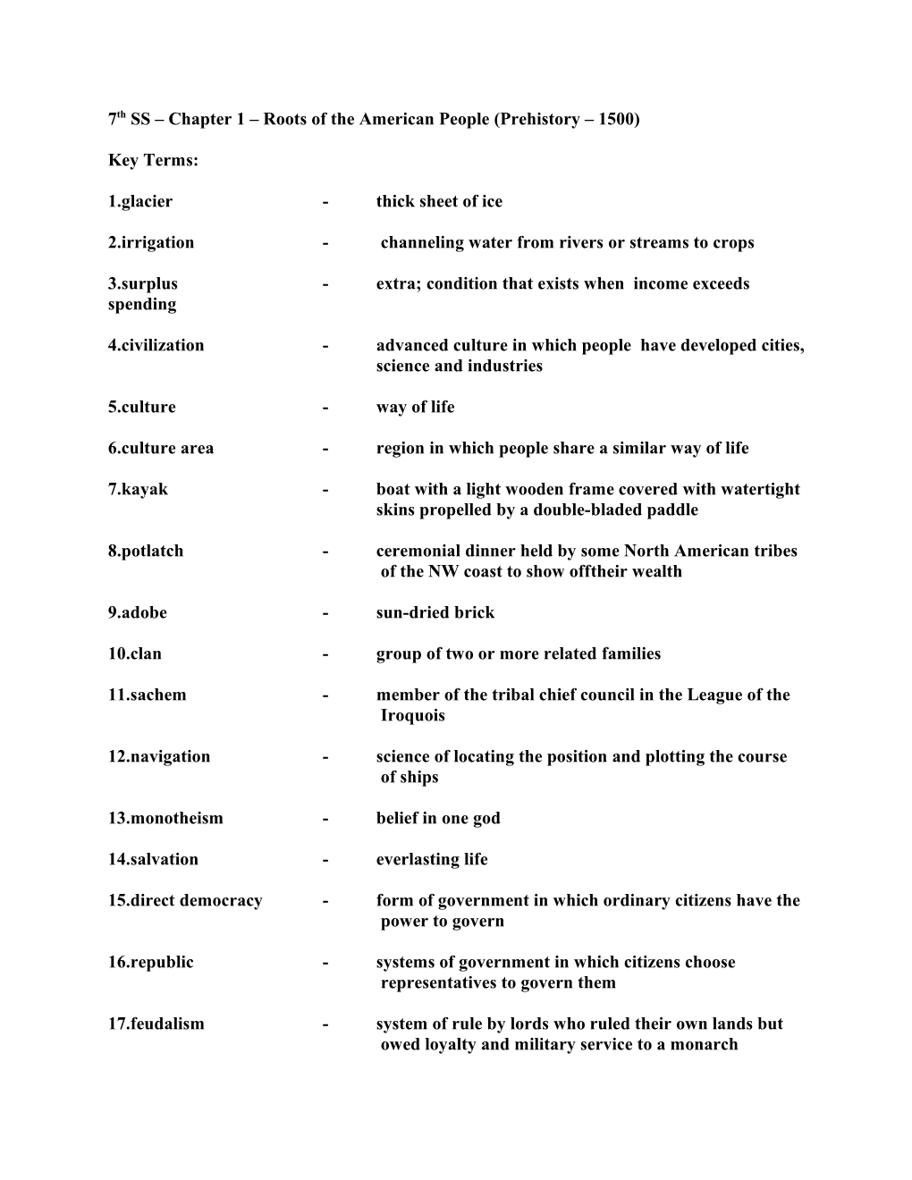 7Th SS Chapter 1 Roots of the American People (Prehistory 1500)