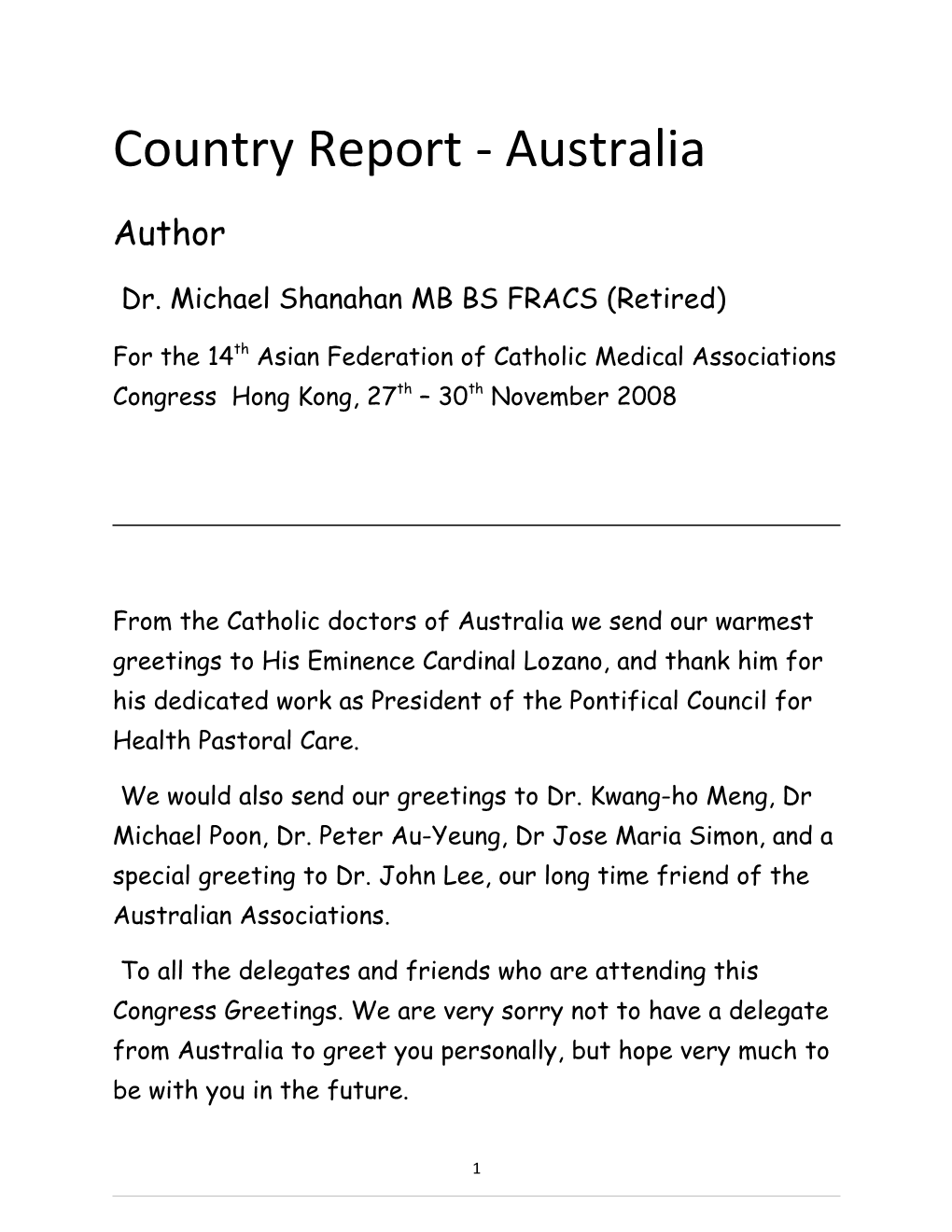 Country Report - Australia