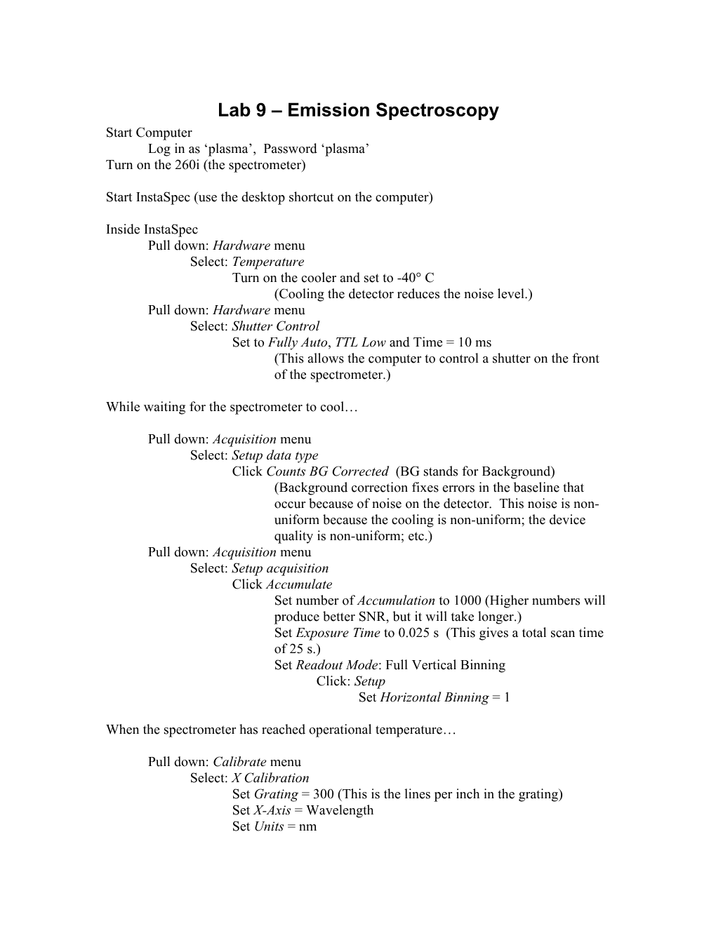 Lab 9 Emission Spectroscopy