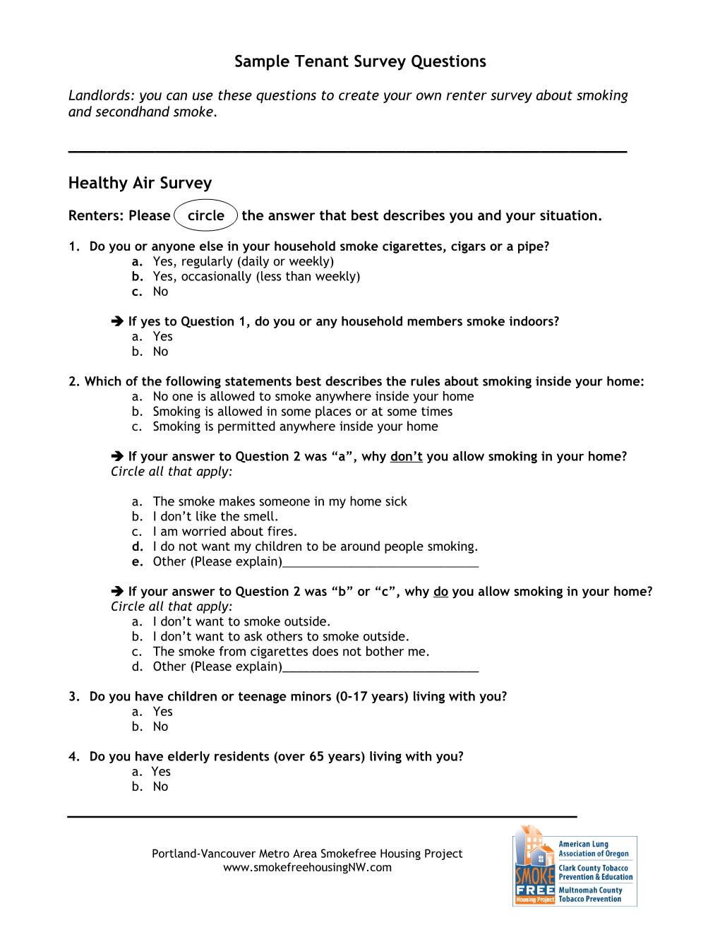 Sample Tenant Survey Questions