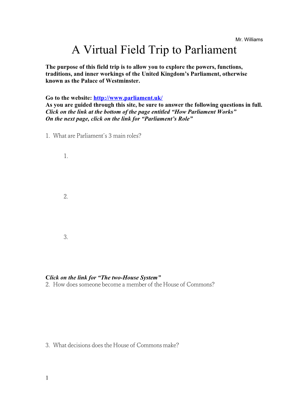 Parliament Virtual Field Trip