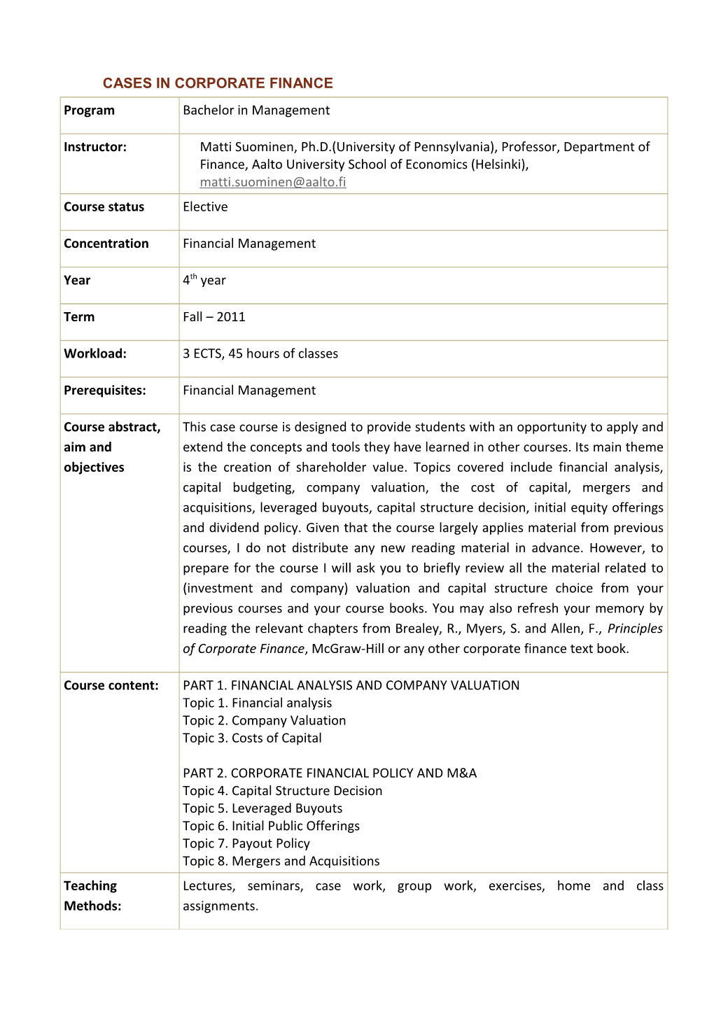 Cases in Corporate Finance