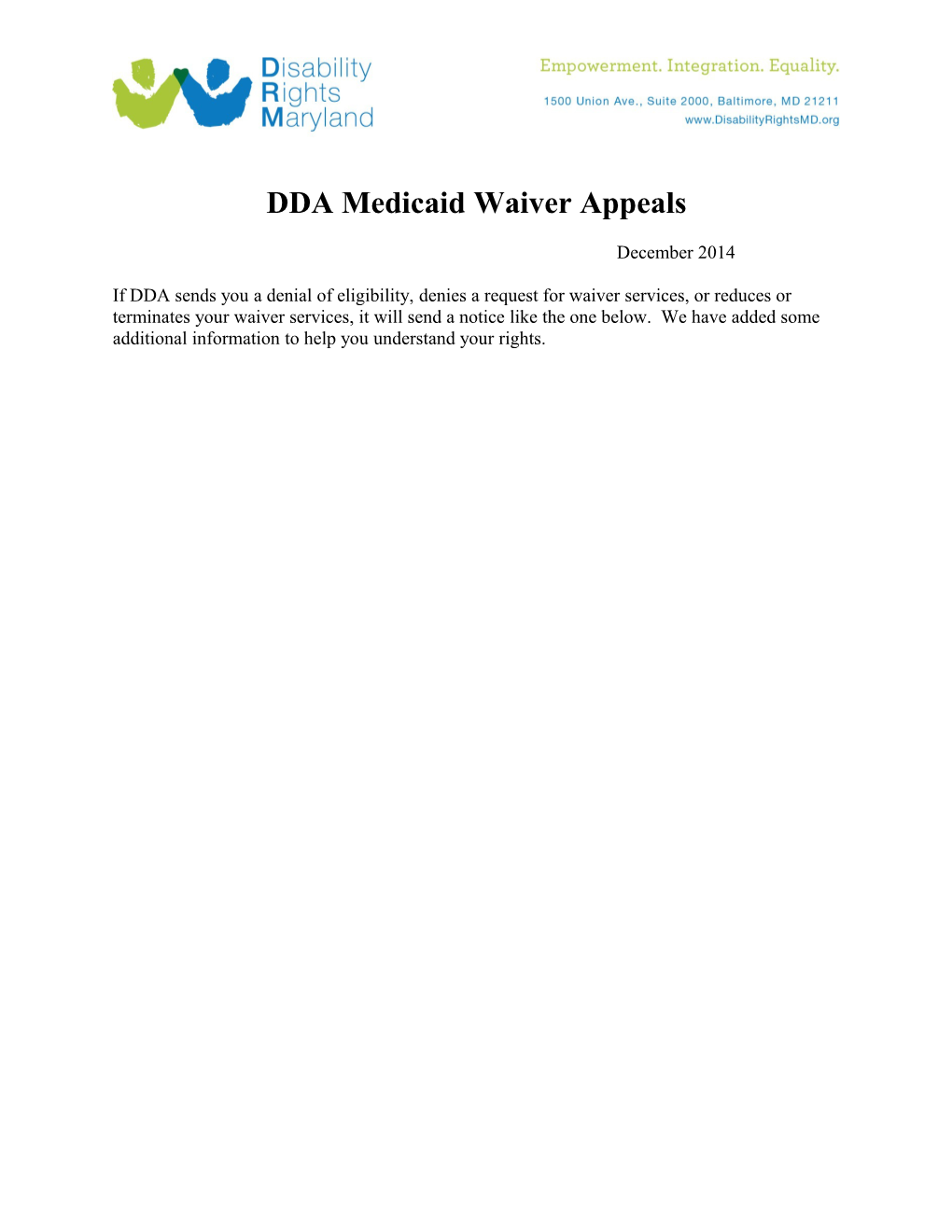 DDA Medicaid Waiver Appeals