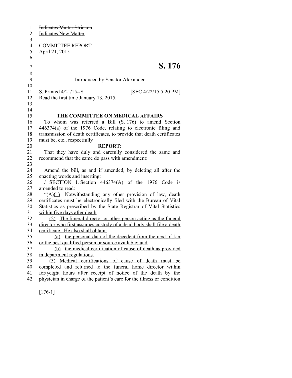 2015-2016 Bill 176 Text of Previous Version (Apr. 22, 2015) - South Carolina Legislature Online