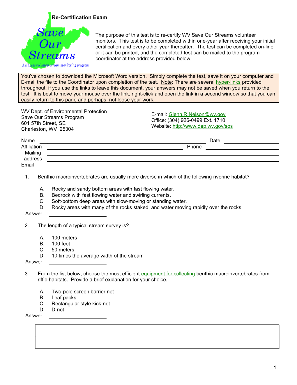 Level-One Bioassessment Survey Module